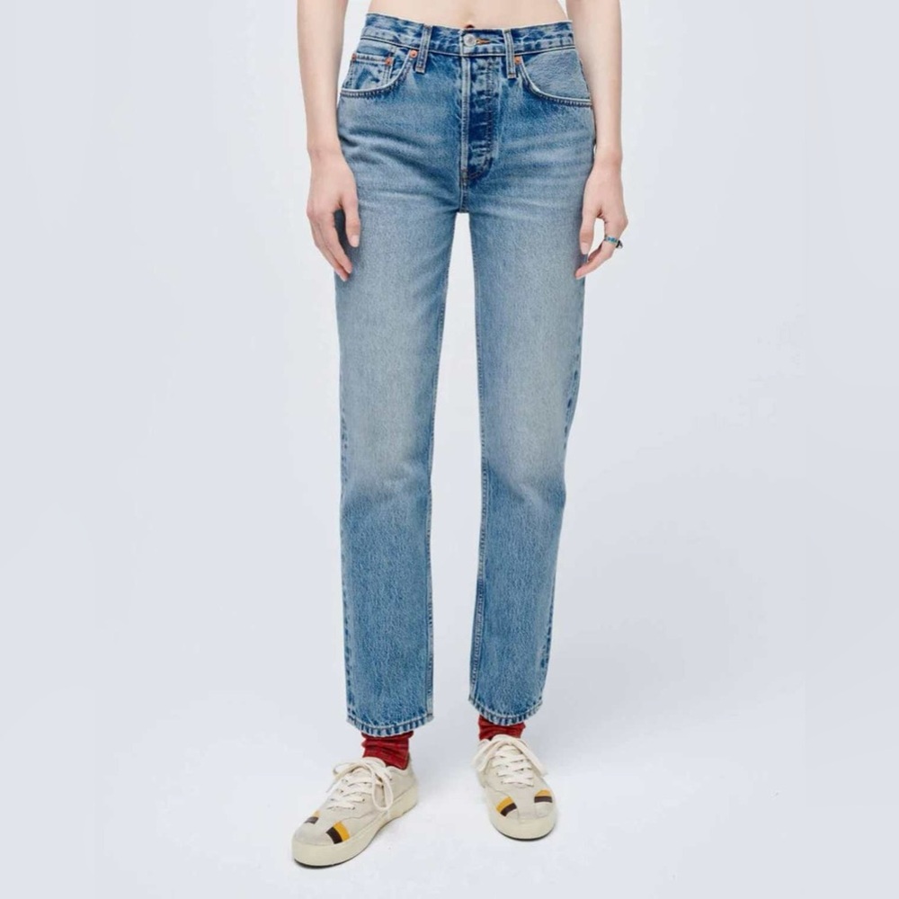 RE/DONE Stove Pipe straight leg jeans in cool blue size 23
